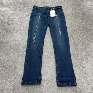 American Quality High Rise Denim Jeans Juniors 13 Dark Blue Distressed 30x30 NWT